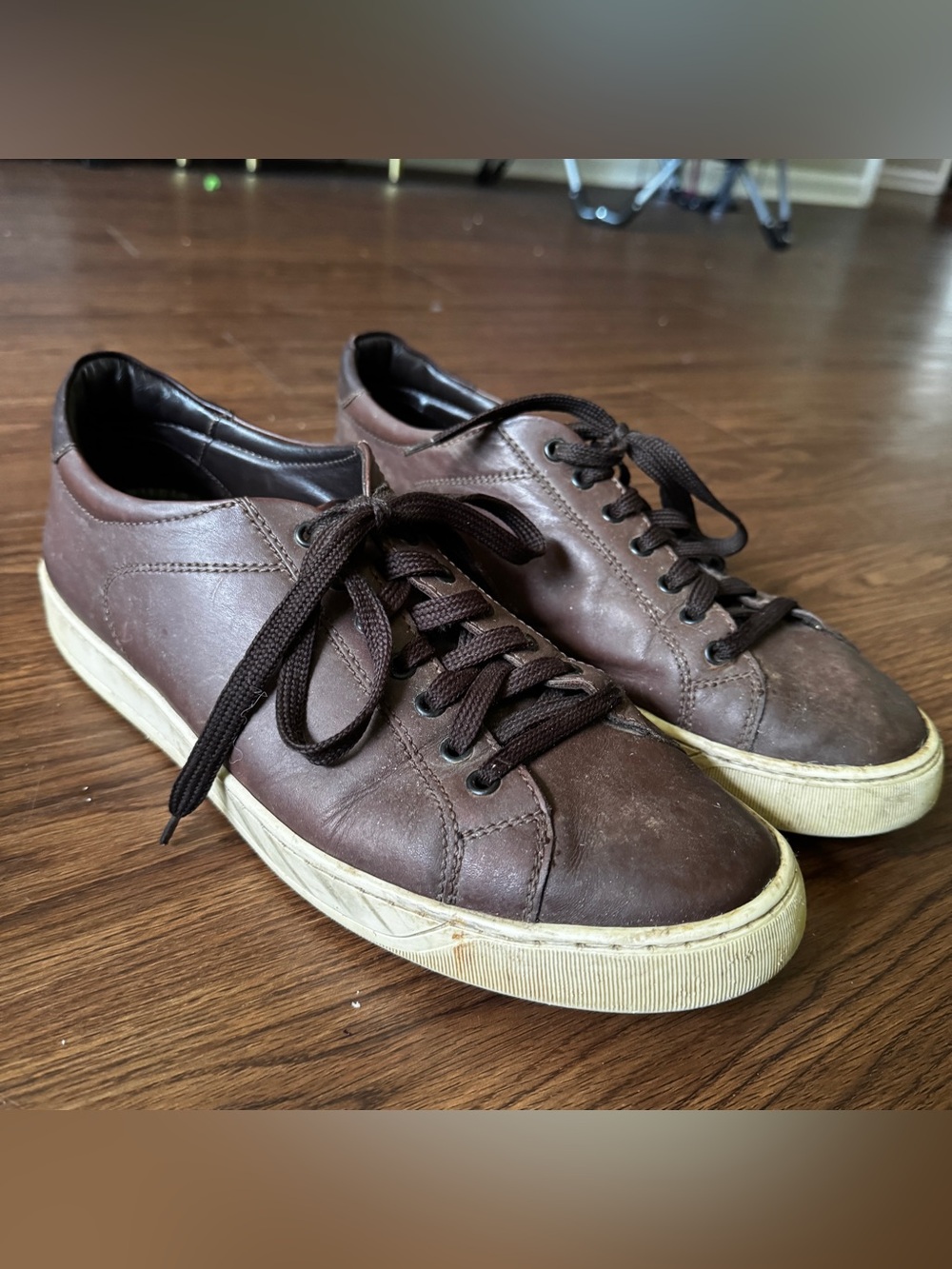 Bruno Magli Mens Westy Brown Leather Low Top Sneakers Lace Up Shoes 11M Italy